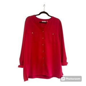 Susan Graver Stretch Woven Button Front Long Sleeve Shirt Plus 16 Pink A286471